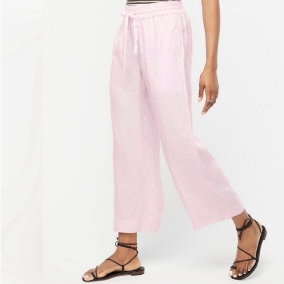 J.Crew Linen Seaside Wide Leg Cropped Pants Elastic Waist Pocket Pink AY501 - Picture 1 of 12